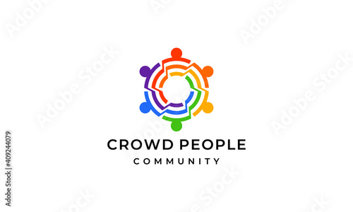 Colourful Crowd People Community together logo design template