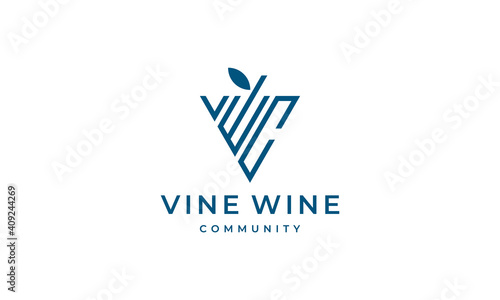 initial letter V W C with vine wine grape fruit logo design template