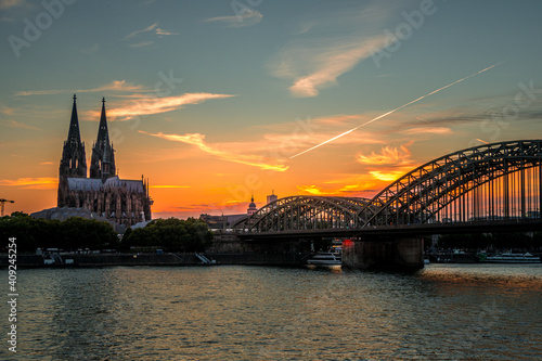 Sunset at Cologne  Germany. With Cologne Cathedral.
