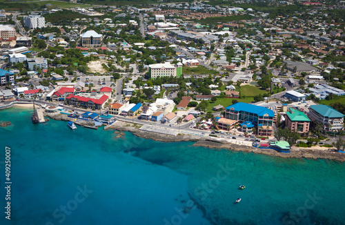 Aerial view of coastline of Grand Cayman, Cayman Islands ,Caribbean