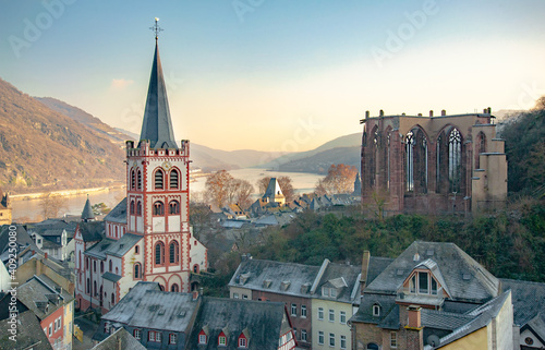 Bild auf Leinwand A frosty winter day in Bacharach am Rhein in Rhineland-Palatinate, Germany