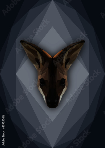 Geometrical illustration of a wallaby on a blue background