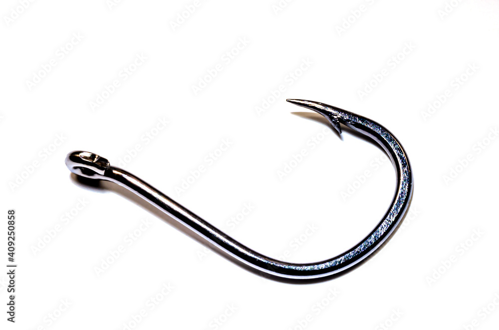 Image of steel fishing hooks on a white background. Isolated Image of steel fishing hooks on a white background. Isolated
