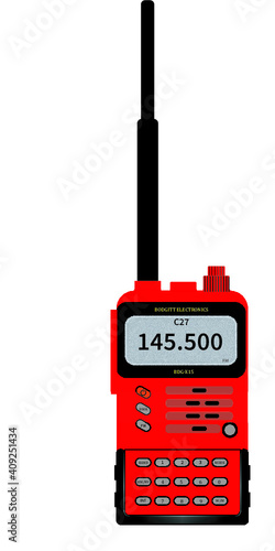 Vector drawing of hand held radio with display set to 145:00 on 2m VHF