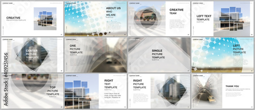 Presentation design vector templates, multipurpose template for presentation slide, flyer, brochure cover design, infographic report presentation. Corporate business concept with abstract ackgrounds.