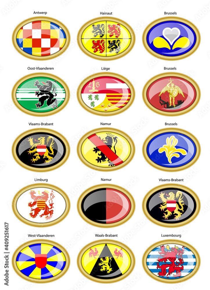 Set of vector icons. Provinces of Belgium.   