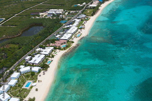 Aerial view of coastline of Grand Cayman  Cayman Islands  Caribbean