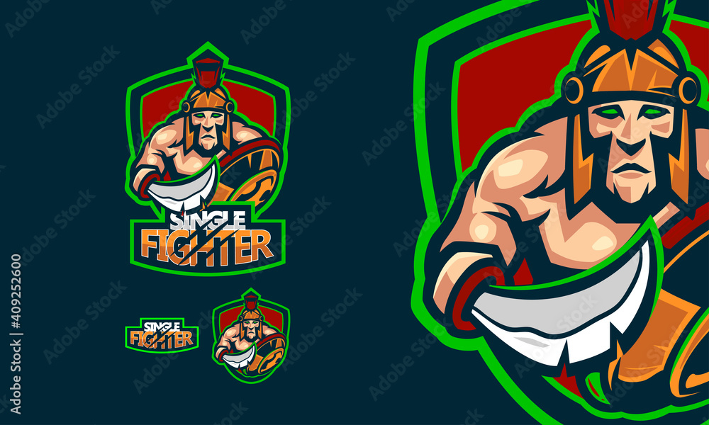 god of war holding sword and shield ready to fight sports logo mascot illustration