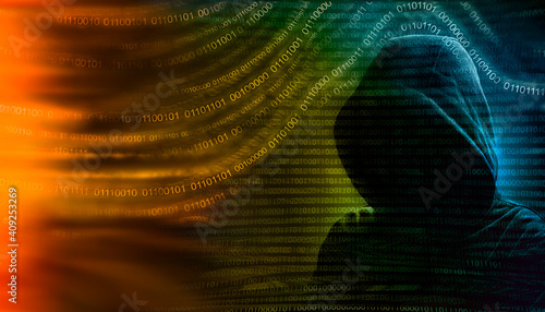 hooded hacker solar winds data breach concept