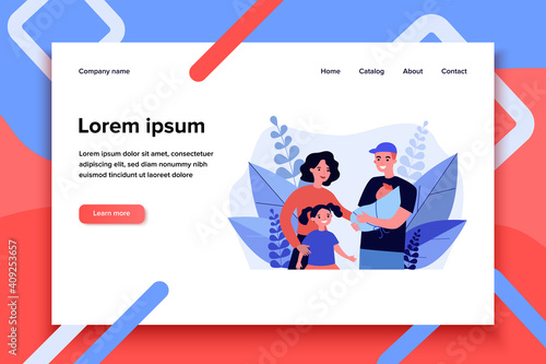 Happy family standing together. Newborn, mom, kid flat vector illustration. Childbirth and parenthood concept for banner, website design or landing web page