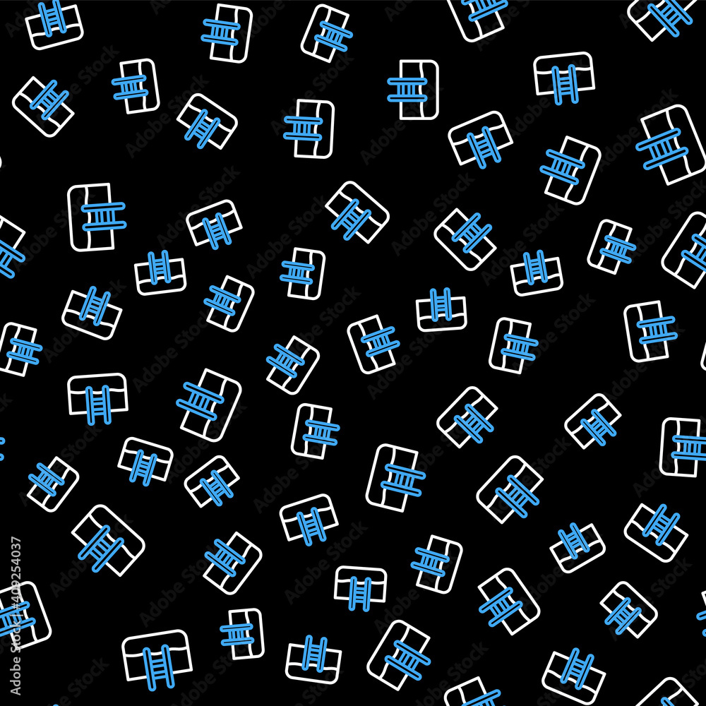 Line Swimming pool with ladder icon isolated seamless pattern on black background. Vector.
