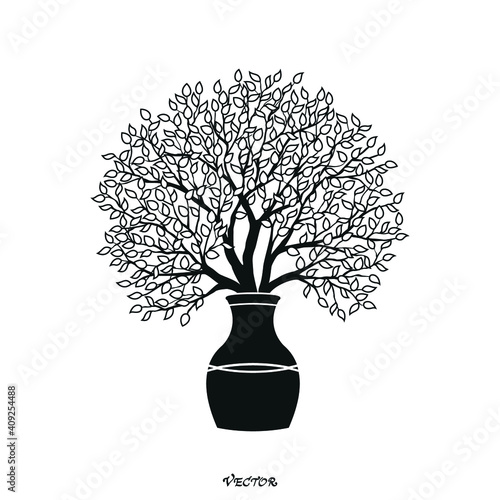 Black and white flower vase silhouette vector.  Flower arrangements. Vase for plants.  Isolated over white background. Vector illustration.