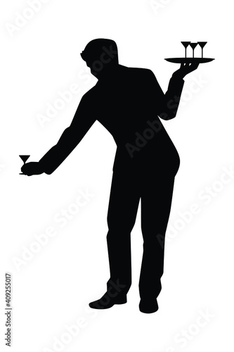 Waiter in restaurant silhouette vector on white background