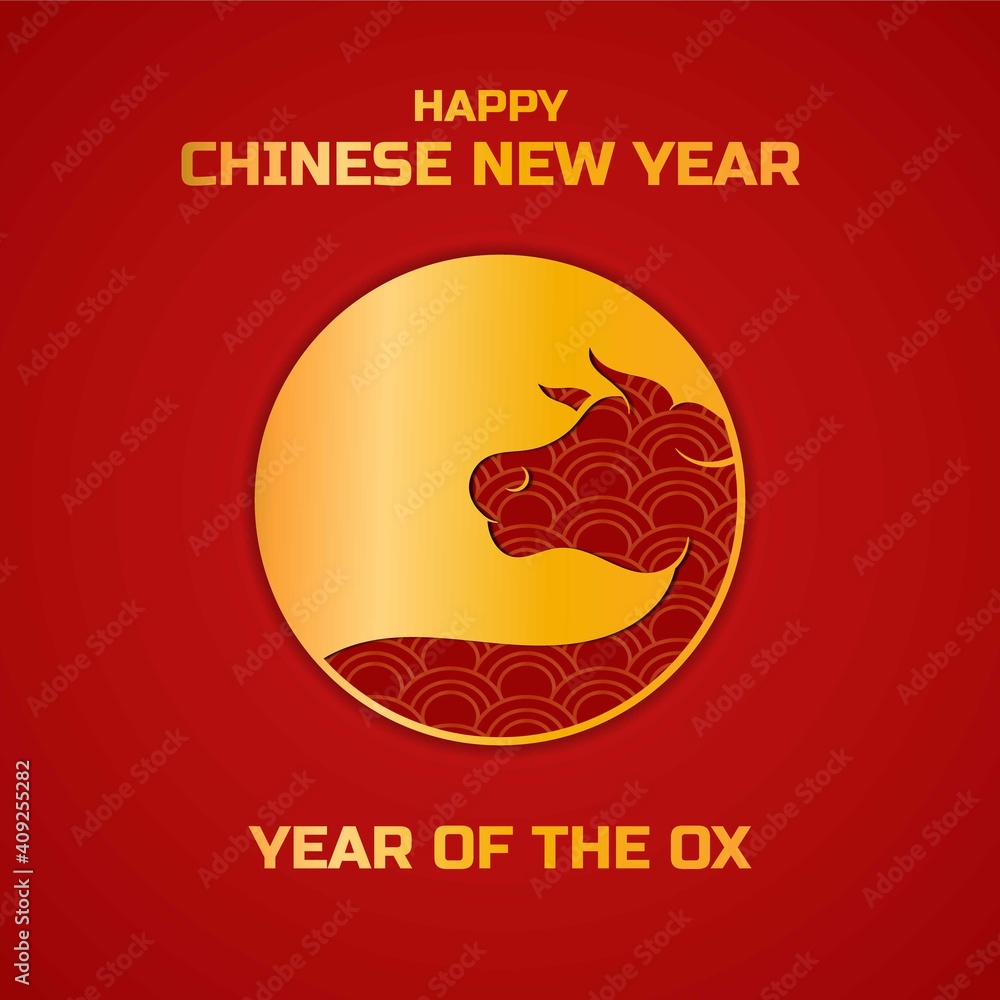 Editable square banner template. Chinese new year square banner with ox illustration. Flat design vector. Usable for social media, card, and banner. Editable square banner template. Chinese new year square banner with ox illustration. Flat design vector. Usable for social media, card, and banner.
