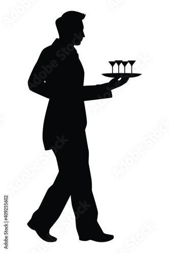 Waiter in restaurant silhouette vector on white background