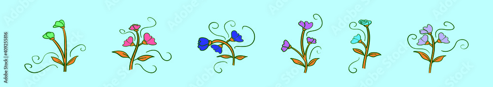 set of sweet pea cartoon icon design template with various models. vector illustration isolated on blue background set of sweet pea cartoon icon design template with various models. vector illustration isolated on blue background