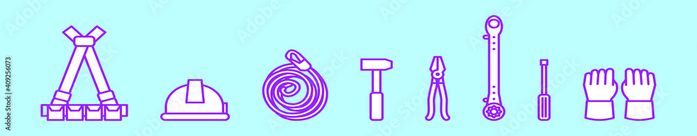 set of lineman cartoon icon design template with various models. vector illustration isolated on blue background set of lineman cartoon icon design template with various models. vector illustration isolated on blue background