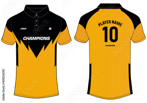 Sports polo collar t-shirt jersey design vector template, Football sports jersey concept with front and back view for Soccer, Cricket, Football, Tennis and badminton uniform