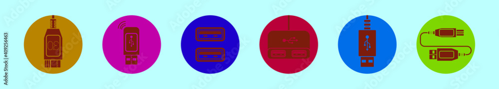 set of usb port cartoon icon design template with various models. vector illustration isolated on blue background set of usb port cartoon icon design template with various models. vector illustration isolated on blue background