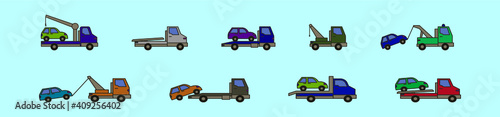 set of towing car cartoon icon design template with various models. vector illustration isolated on blue background