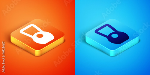Isometric Kettlebell icon isolated on orange and blue background. Sport equipment. Vector.