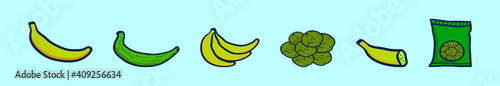 set of plantain banana cartoon icon design template with various models. vector illustration isolated on blue background