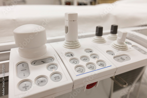 close-up view of a control command of an angiography table photo