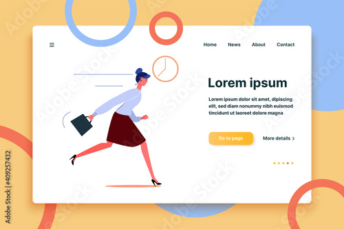 Businesswoman character running. Young office worker late for work flat vector illustration. Deadline and rush hour concept for banner, website design or landing web page