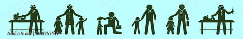 set of pediatrician cartoon icon design template with various models. vector illustration isolated on blue background