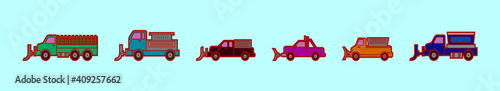 set of snow plow cartoon icon design template with various models. vector illustration isolated on blue background