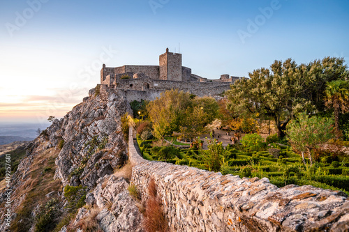 Medieval castle in Marvao at sunset, Portugal photo