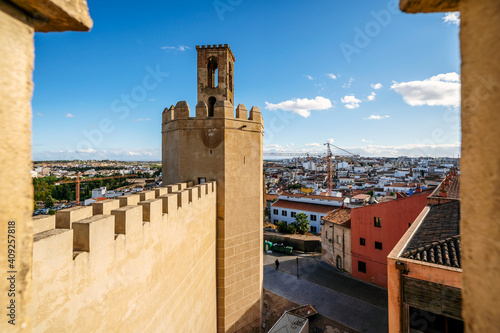 Famous tower in moorish fortified castle called Torre espantaperros, Badajoz, Spain photo