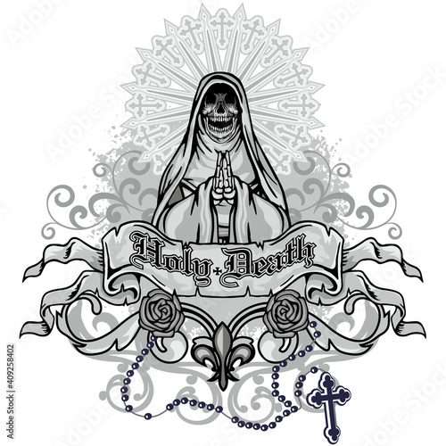 Gothic sign with skull, Holy Death, grunge vintage design t shirts