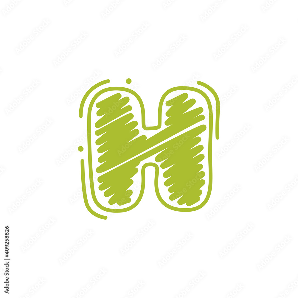 H letter logo in childish wax crayons scribbles style. H letter logo in childish wax crayons scribbles style.