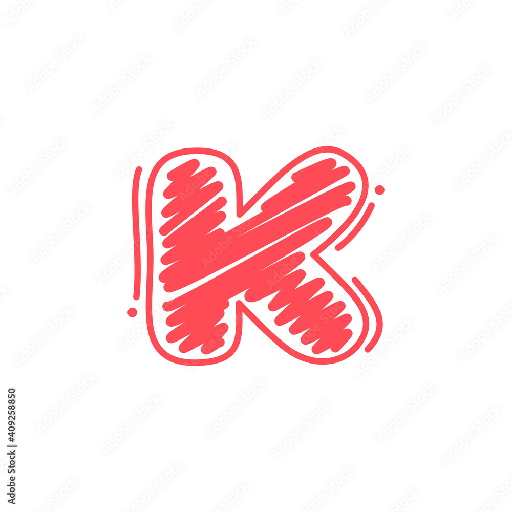 Fototapeta premium K letter logo in childish wax crayons scribbles style.