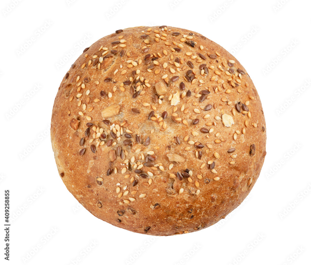 bun with flax and sesame seeds isolated on white bun with flax and sesame seeds isolated on white