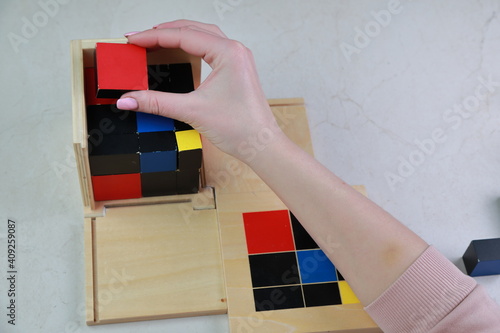 Tableau sur toile Montessori binomial and trinomial cubes