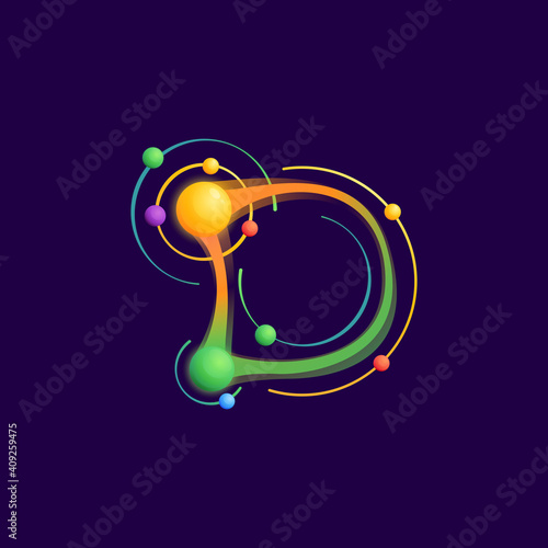 D letter logo with atoms orbits.
