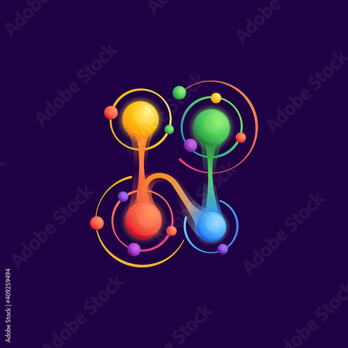 H letter logo with atoms orbits.