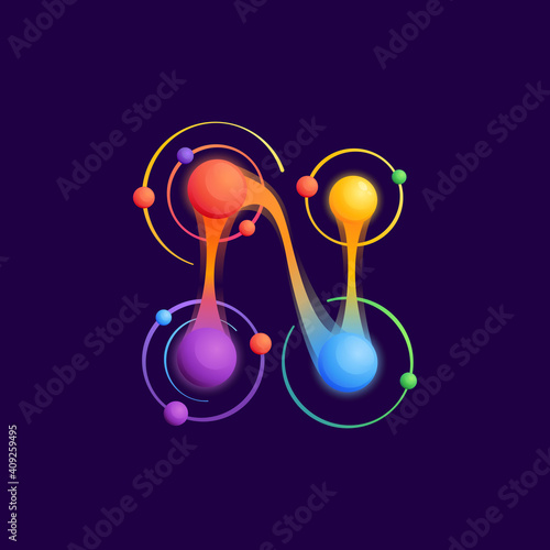 N letter logo with atoms orbits.
