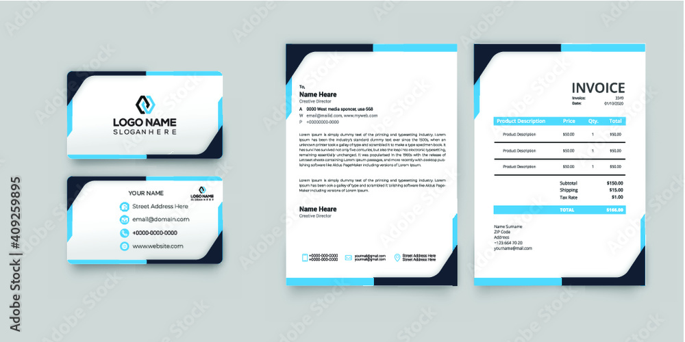 Creative Modern, Business Card, Letterhead Design Template Stationery design, Invoice Design