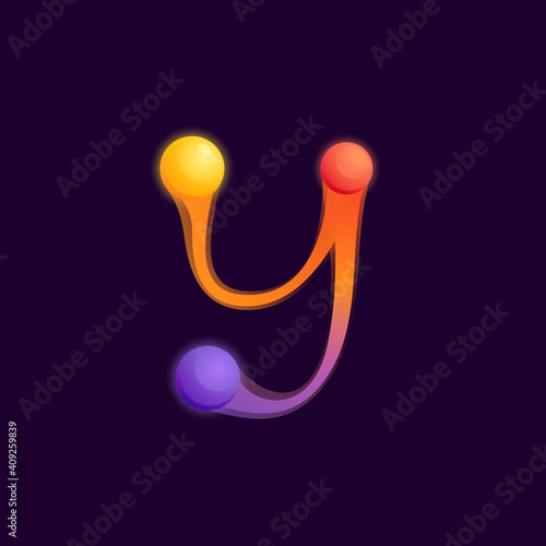 Y letter logo with colorful spheres or dots and connecting lines.