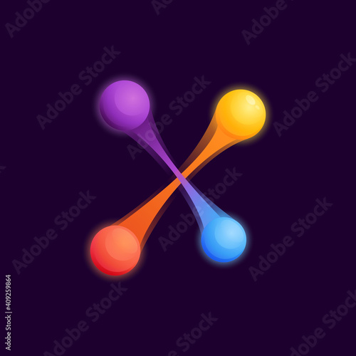 X letter logo with colorful spheres or dots and connecting lines.
