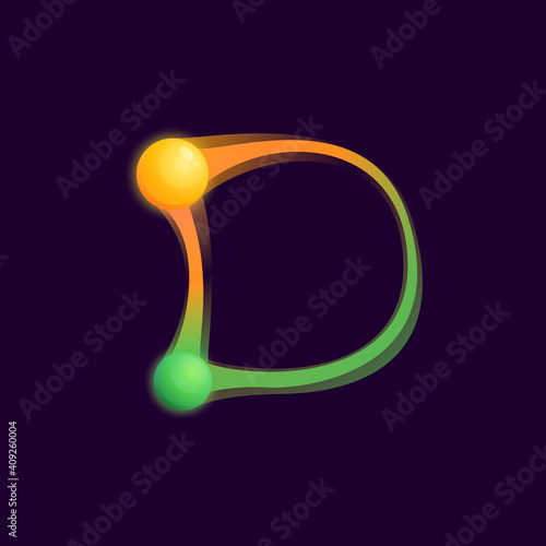 D letter logo with colorful spheres or dots and connecting lines.