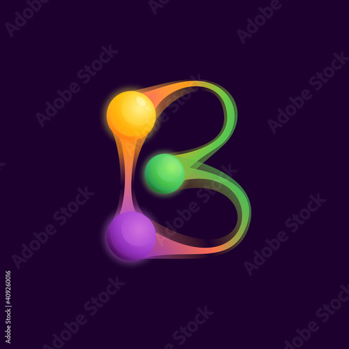 B letter logo with colorful spheres or dots and connecting lines.