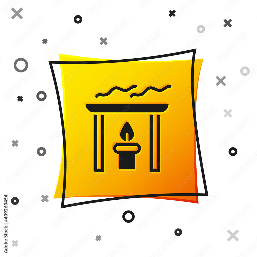 Black Aroma candle icon isolated on white background. Yellow square button. Vector. Black Aroma candle icon isolated on white background. Yellow square button. Vector.