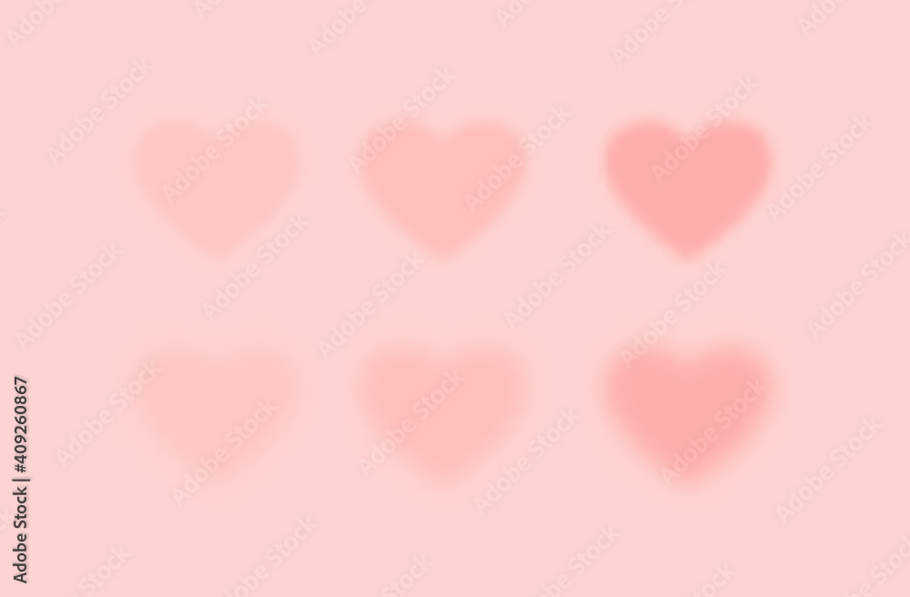 Set of pink blurred hearts, vector illustration.