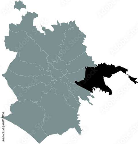 Black location map of Roman Municipio VI – Roma Delle Torri municipality inside gray map of Rome, Italy
