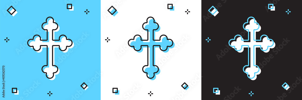 Set Christian cross icon isolated on blue and white, black background. Church cross. Vector. Set Christian cross icon isolated on blue and white, black background. Church cross. Vector.