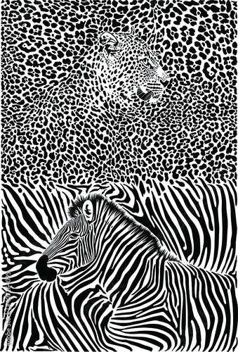 Leopard and zebra with background